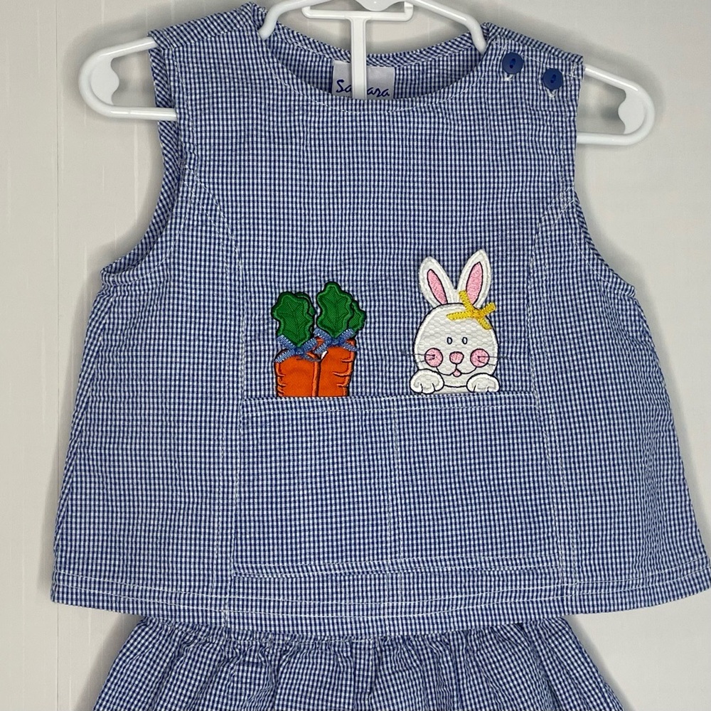 Vintage Samara Girls Bunny Seersucker Outfit Blue White S 24 Months - Picture 3 of 15